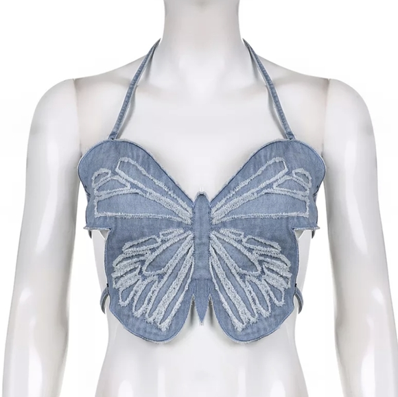 NWT SUMMER BUTTERFLY CROP TOP S: SMALL-MEDIUM - Picture 5 of 13
